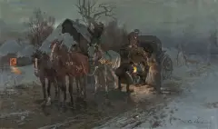 Ignacy Zygmuntowicz, Nocna przygoda z kołem, olej na płótnie