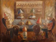 Tadeusz Makowski, DZIECI PRZY STOLE, 1929, olej, deska