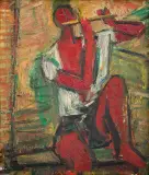 GRAJĄCY NA FLECIE by Zygmunt Menkes, olej, płyta, sold Oct 2016