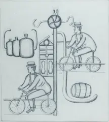 Marek Włodarski, KOMPOZYCJA Z DWOMA ROWERZYSTAMI, 1928, ołówek, papier