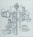 Marek Włodarski, KOMPOZYCJA Z DWOMA ROWERZYSTAMI, 1928, ołówek, papier