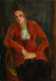 Eugeniusz Eibisch, PORTRET KOBIETY W CZERWIENI, olej, płótno