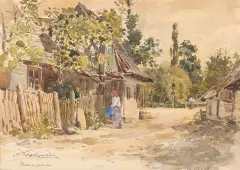 Antoni Kozakiewicz, Na drodze, akwarela, papier