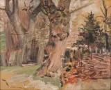 DROGA WŚRÓD DRZEW by Jacek Malczewski, olej, tektura, sold Mar 2017