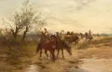Ludwik Gędłek, KONIE NA PUSZCIE, olej, drewno