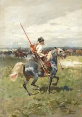 Józef Brandt, KOZAK NA KONIU, 1900, olej, płótno