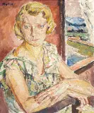 PORTRET KOBIETY O JASNYCH WŁOSACH by Mela Muter, olej, sklejka, sold May 2017
