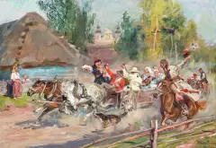 Wojciech Kossak, WESELE KRAKOWSKIE, 1932, 70 x 101 cm