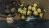 ŻÓŁTE RÓŻE Z CUKIERNICĄ by Alfons Karpiński, olej, dykta, sold Oct 2017