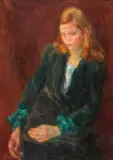 Eugeniusz Eibisch, DZIEWCZYNA W ZIELONEJ SUKNI, 1927, olej, płótno