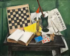 Henryk Hayden, MARTWA NATURA Z KARTAMI I SZACHOWNICĄ, 1915, olej, płótno