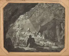 Aleksander Orłowski, ŻOŁNIERSKI POSIŁEK, akwarela, papier