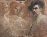 Franciszek Żmurko, Autoportret z muzami, 1910, olej, biała kredka, płótno