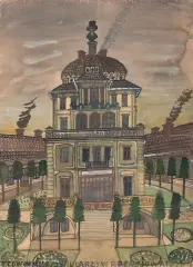 Budynek z popiersiem na dachu by Nikifor Krynicki, sold Nov 2018