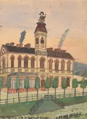 Nikifor jako urzędnik na dachu budynku by Nikifor Krynicki, sold Nov 2018