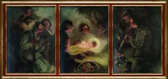 W szopce bożonarodzeniowej by Kazimierz Sichulski, 1938, (tryptyk) olej, płótno, sold Dec 2018