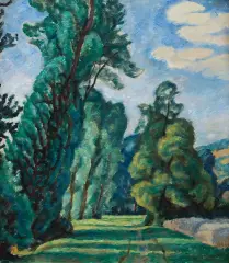 Józef Pankiewicz, Pejzaż z drogą wśród drzew, ok. 1912-1913, olej, płótno