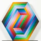 Victor Vasarely, Rzeźba kinetyczna o formie sześciokąta, drewno polichromowane