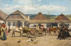 Targ w miasteczku galicyjskim by Antoni Kozakiewicz, 1922, olej, płótno, sold Mar 2019