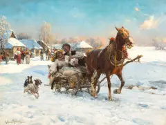 Alfred Wierusz-Kowalski, W mroźne popołudnie, ok. 1890, olej, płótno
