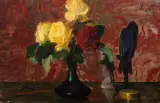 Leon Wyczółkowski, Martwa natura z różami i ptakiem, 1907, olej, płótno