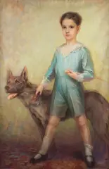 Tadeusz Styka, PORTRET CHŁOPCA Z PSEM, pastel, papier