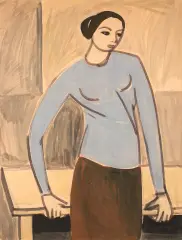 Roman Opałka, Portret kobiety w bordowej spódnicy, 1956., tempera, papier beżowy
