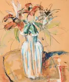 Kwiaty w wazonie by Zygmunt Menkes, gwasz, akwarela, tektura, sold May 2019