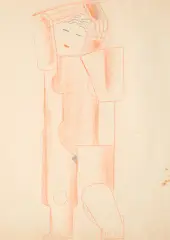 Marek Włodarski, Akt stojący z rękami obejmującymi głowę, 1924-25, sangwina, ołówek, papier