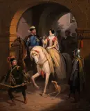 January Suchodolski, Wyjazd na polowanie z sokołem, 1854, olej, płótno