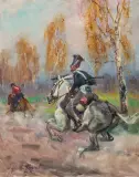 Pościg Ułana za Kozakiem by Wojciech Kossak, 1929, olej, płótno, sold Oct 2019