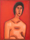 Półakt by Jerzy Nowosielski, 1967, olej, tempera, płótno, sold Oct 2019
