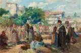 Targ na przedmieściach Lwowa by Erno Erb, olej, płótno, sold Dec 2019