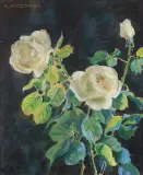 Stanisław Ejsmond, Białe róże, pastel, akwarela, papier