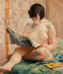 Czytająca by Wojciech Weiss, olej, płótno, sold Dec 2019