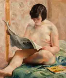 Czytająca by Wojciech Weiss, olej, płótno, sold Dec 2019