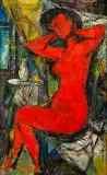 Akt kubistyczny w czerwieni, koniec lat 30 XX w. by Zygmunt Menkes, olej, płótno, sold Dec 2019