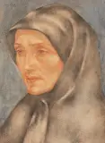 Głowa mniszki by Eugeniusz Zak, lata 20. XX w., akwarela, sangwina, kredka, papier, sold Dec 2019
