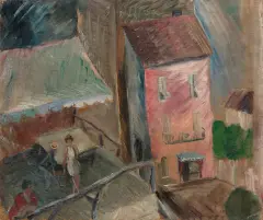 Léopold Lévy, PEJZAŻ MIEJSKI, olej, sklejka