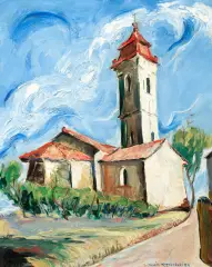 Dzwonnica by Tadeusz Stefan Kopczyński, 1934, olej, płótno, sold Feb 2020
