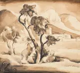 Roman Kramsztyk, Pejzaż prowansalski z kozami, ok. 1918-1921, akwarela, gwasz, papier
