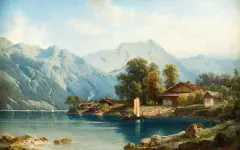 Adolf Mosengel, Nad alpejskim jeziorem, olej, płótno