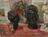 Rzeźby na stole artysty by Zygmunt Szreter, olej, płótno, sold Feb 2020