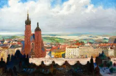 Stanisław Fabijański, Widok Krakowa, olej, płyta
