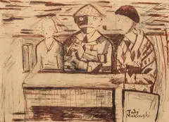 Tadeusz Makowski, Turyści amerykańscy, ok. 1930, technika mieszana, papier