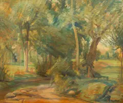 Las by Henri Epstein, olej, deska, sold Mar 2020