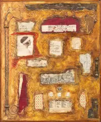Kompozycja z Polą Negri by Teresa Rudowicz, 1971, technika własna, płótno, sold Mar 2020