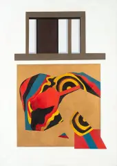 Mikołaj Kochanowski, Ucieczka - złote, czerwone, 1973, olej, płótno