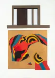 Mikołaj Kochanowski, Ucieczka - złote, czerwone, 1973, olej, płótno