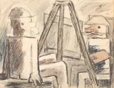 Tadeusz Makowski, Makowski i model, 1931 ("Autoportret przy sztaludze")
